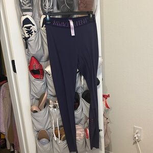 Savage X Fenty Navy Leggings with Pink Glitter Logo Waistband